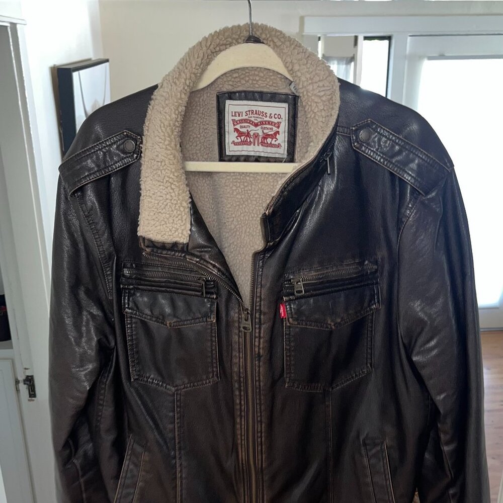 Levi's Men's Sherpa-Lined Faux-Leather Aviator Bomber Jacket XXL